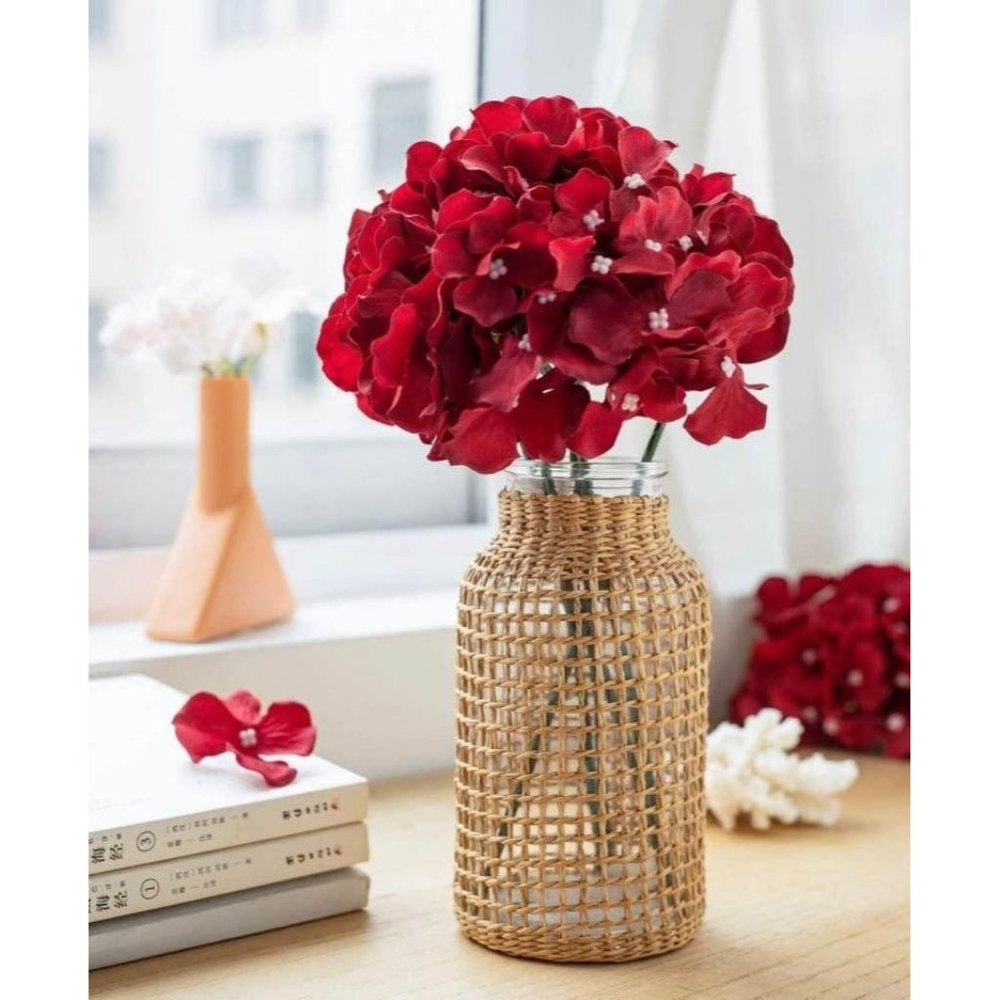 10 pack | Dark Red Silk Hydrangea Flower Stems Home Decor Wedding Bouquet Center - Picture 1 of 5